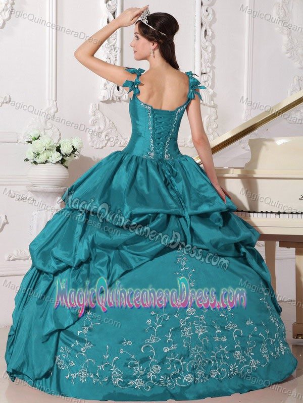 Turquoise Straps Embroidered Taffeta Quinceanera Dresses in Saint Augustine