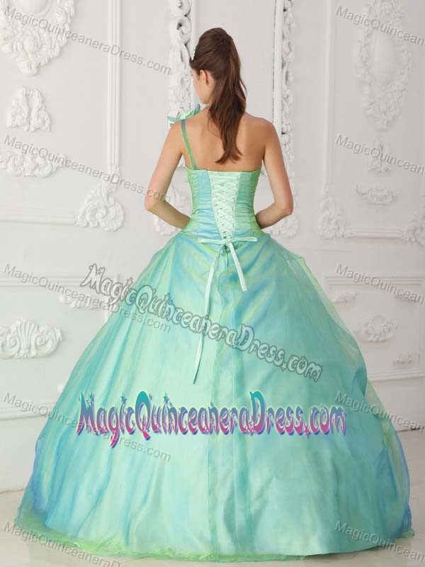 Hand Flowery One Shoulder Beaded Sweet 16 Dresses in Apple Blue in Sanford