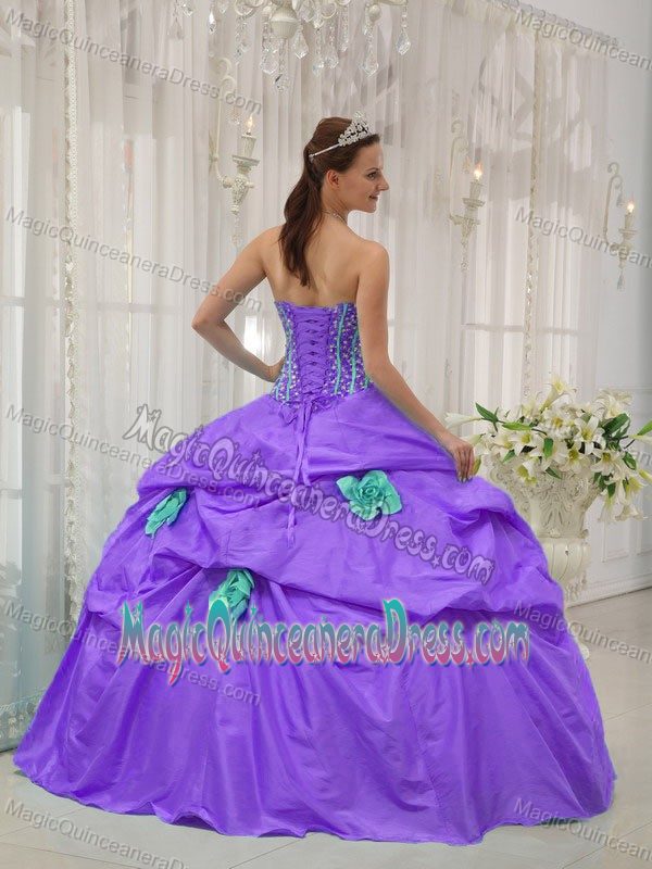 Lavender Strapless Beaded Sweet 16 Dresses with Handmade Flowers in Alpharetta