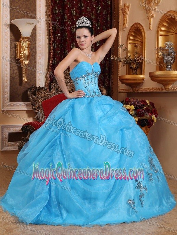 Attractive Sky Blue Sweetheart Appliqued Quinceanera Dresses in Athens