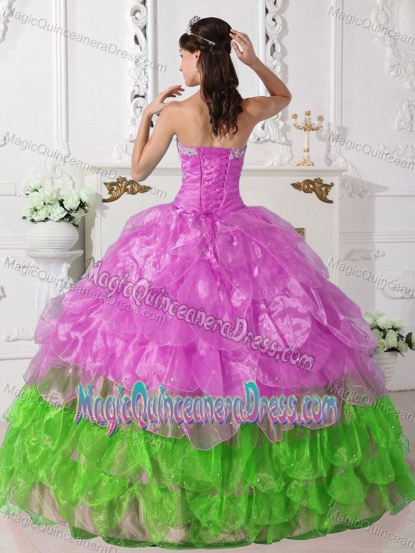 Unique Colorful Lace-up Floor-length Dress For Quinceanera with Layers