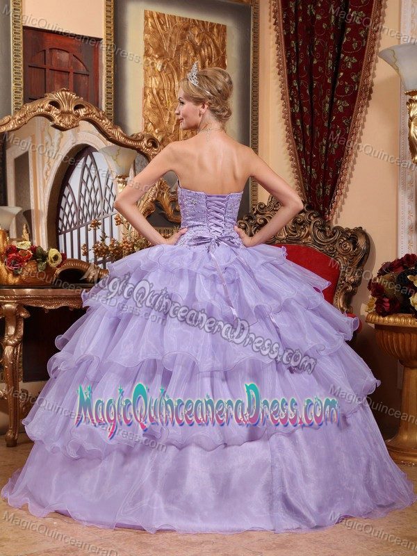 Lovely Lilac Strapless Beaded Floor-length Quinceanera Gown with Layers