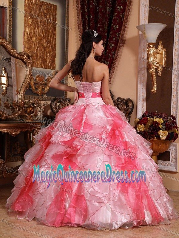 Multi-color Beaded Sweetheart Full-length Quinceanera Gowns with Ruffles