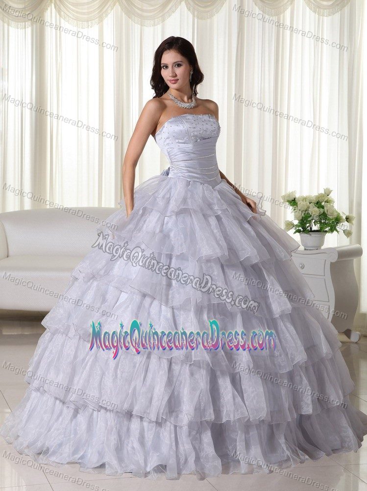 Grey Beaded Strapless Full-length Quinceanera Gown Dresses with Layers