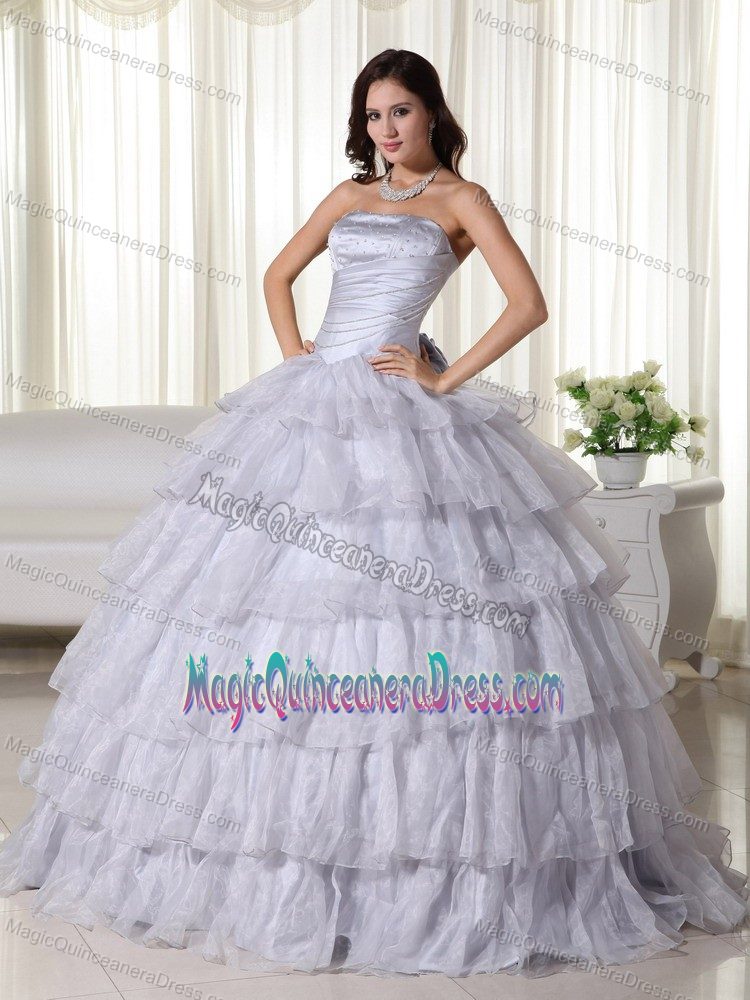 Grey Beaded Strapless Full-length Quinceanera Gown Dresses with Layers