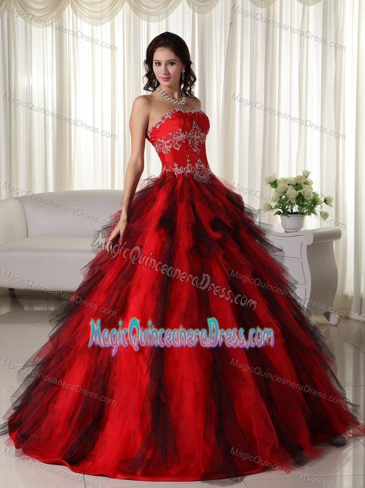 Special Red Strapless Full-length Quinceanera Gown Dress with Embroidery