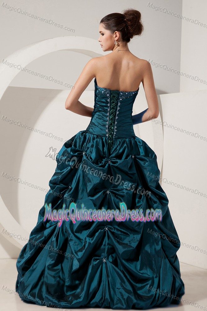 Turquoise Sweetheart Floor-length Quinces Dresses with Pick-ups in Peoria