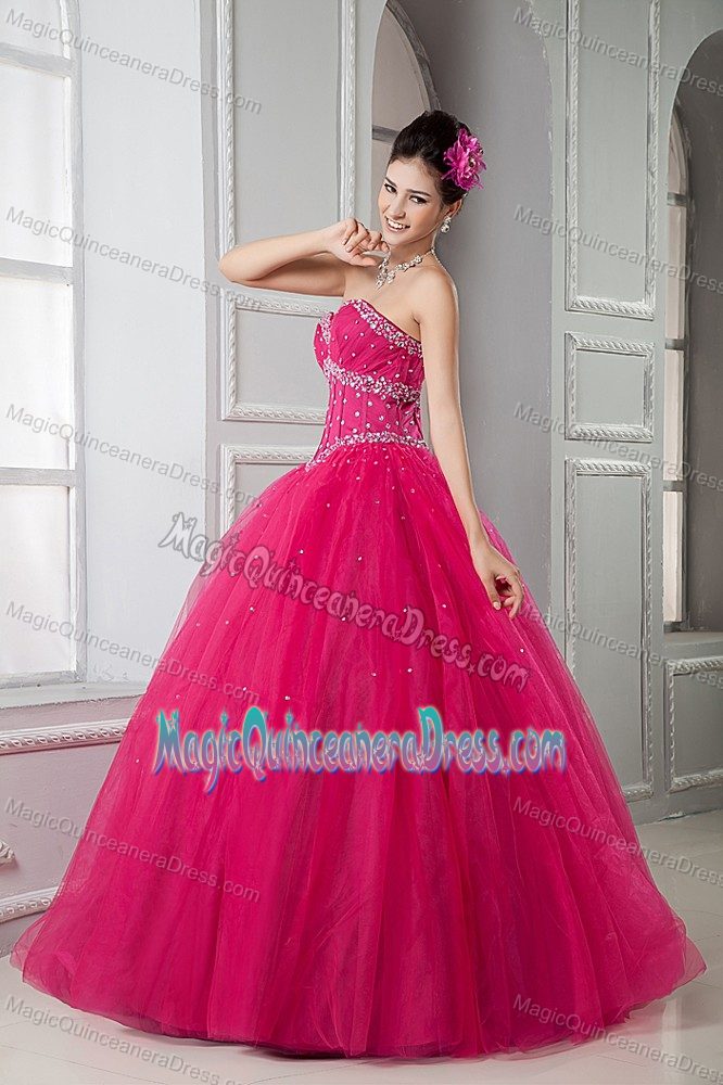 Lovely Hot Pink Sweetheart Floor-length Quinceanera Gown with Beading