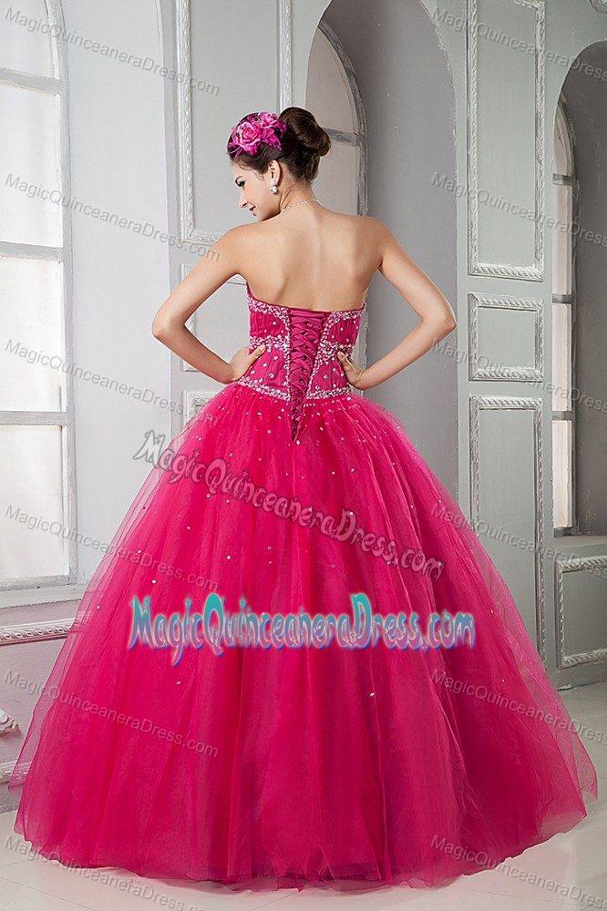 Lovely Hot Pink Sweetheart Floor-length Quinceanera Gown with Beading