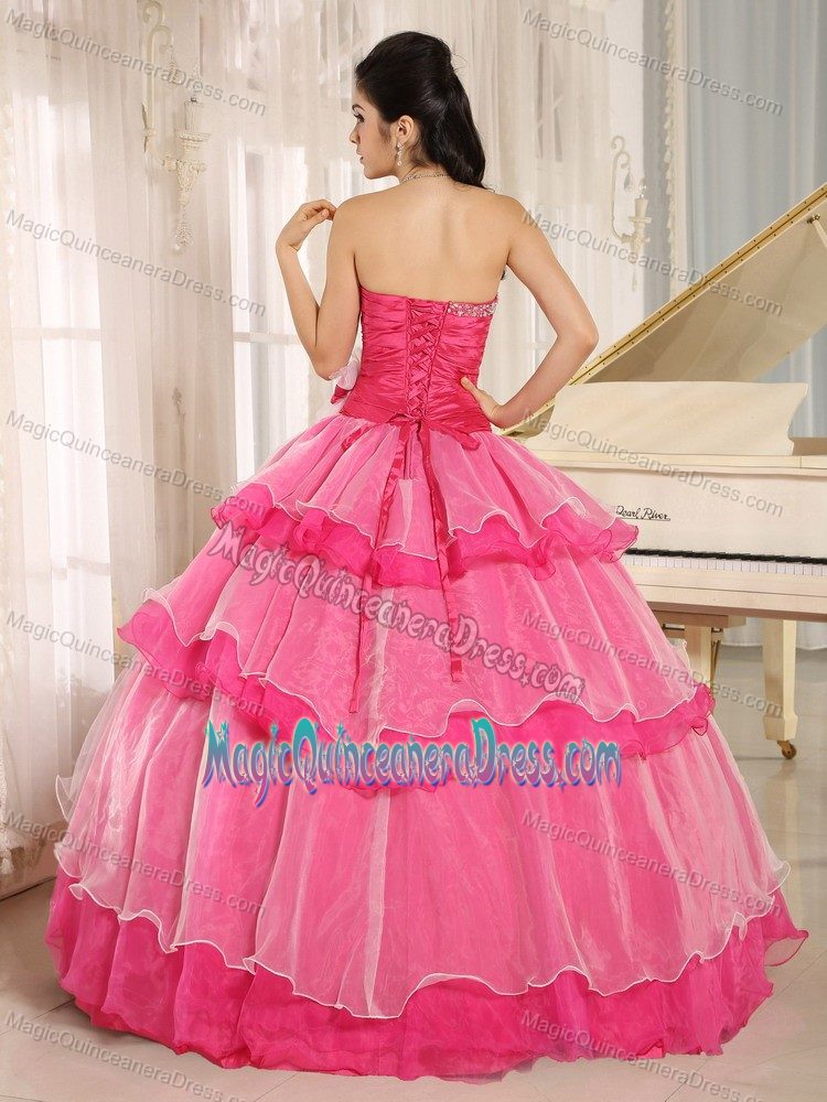 Hot Pink Sweetheart Long Quinceanera Dresses with Ruffle-layers in Aurora