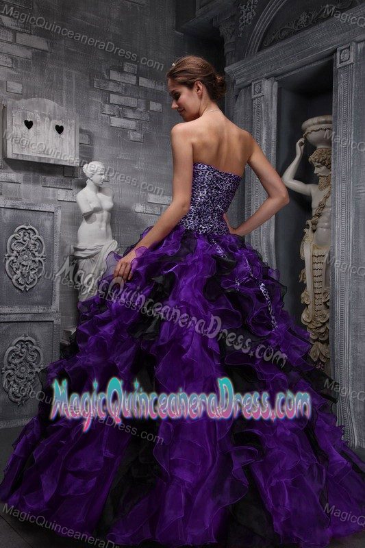 Leopard Purple Sweetheart Full-length Quince Dresses with Ruffles in Elgin