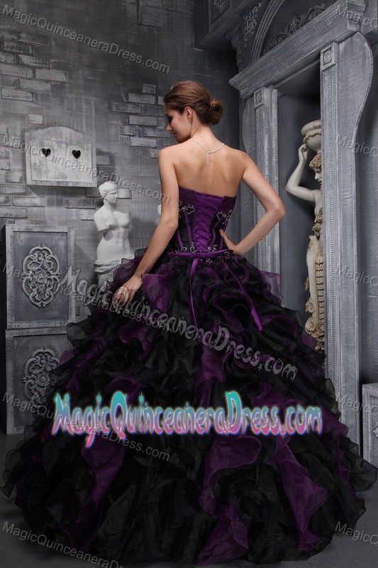 Modest Multi-color Strapless Quinceanera Gown with Ruffles and Appliques