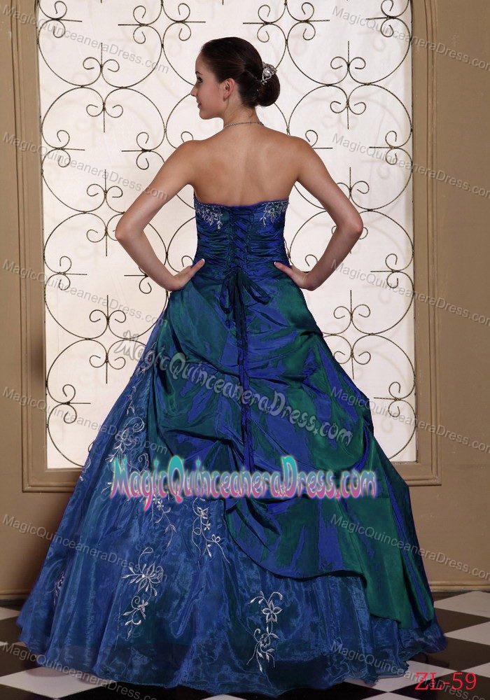 Modest Blue Strapless Long Quinceaneras Dress with Embroidery in Slidell