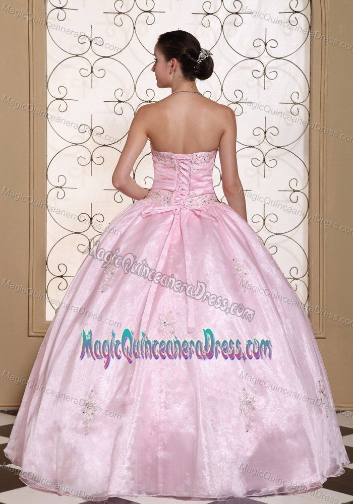 Baby Pink Sweetheart Floor-length Dress For Quinceanera with Embroidery