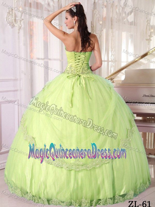 Lovely Yellow Green Sweetheart Long Quinceaneras Dresses with Appliques