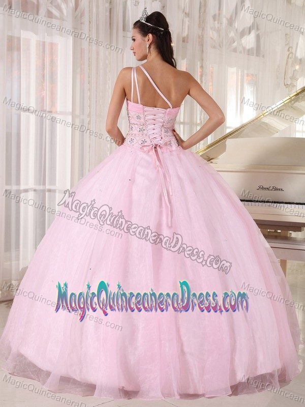 Baby Pink Single Shoulder Sweet 16 Dresses with Diamonds in Fayetteville