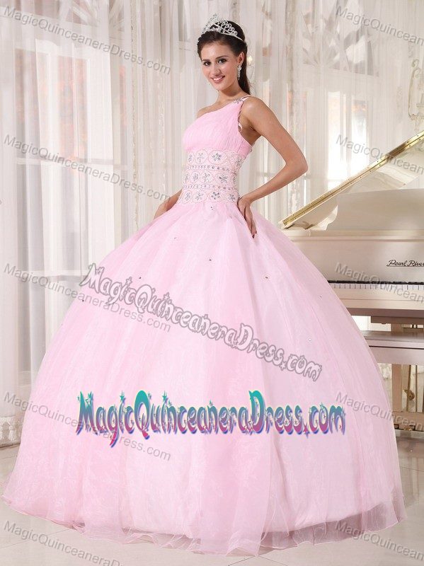 Baby Pink Single Shoulder Sweet 16 Dresses with Diamonds in Fayetteville