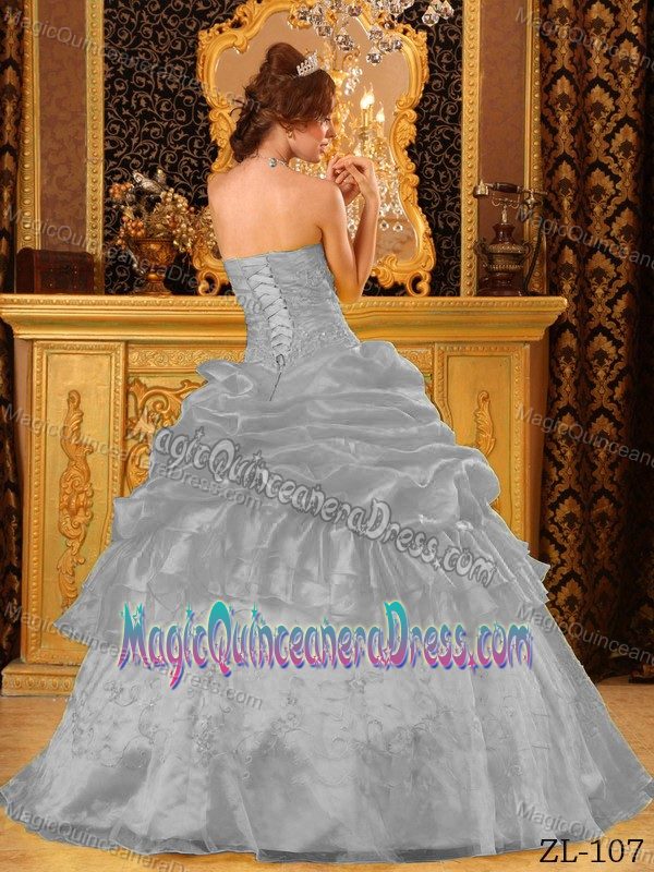 Discount Ruffles and Pick Ups Dress for Quince in Gray near Lewisburg