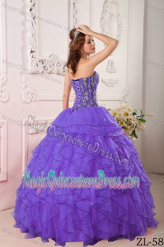 Paillettes and Ruffles Purple Ball Gown Quinceanera Gown in Martinsburg