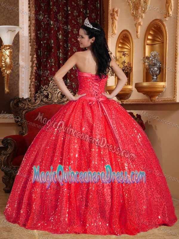 Sequins Over Skirt Red Sweet Sixteen Quinceanera Dresses in Ashford
