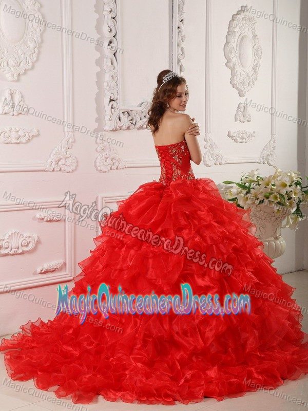 Ruffled Layers and Embroidery Court Train Quinceanera Gown Dresses