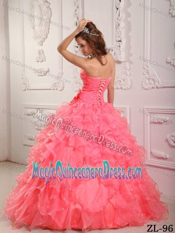 Ruche Flowers and Ruffles Decorated Quinceanera Gown in Enumclaw