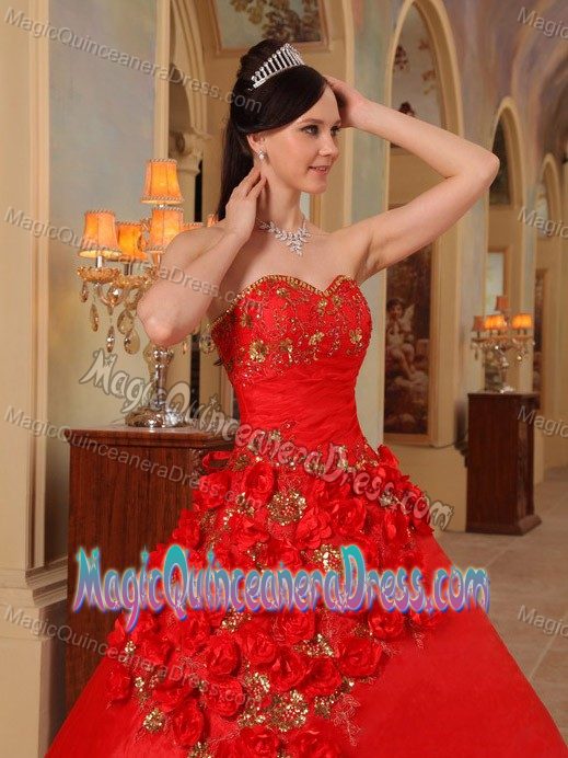 Paillettes and Handler Flowers Red Quinceaneras Dress near Port Townsend