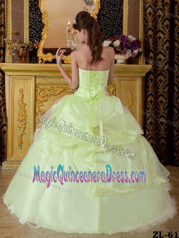 Ruche Pick Ups and Appliques Yellow Green Quinceanera Gown near Renton