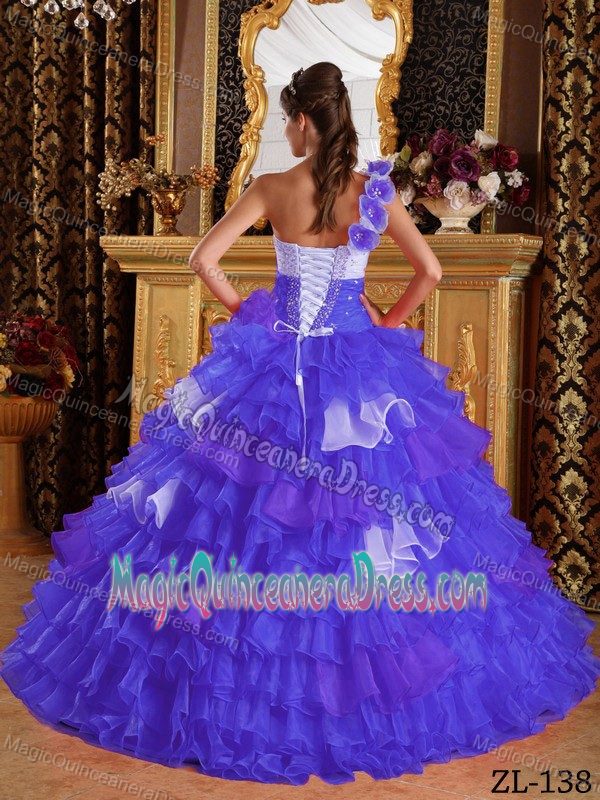 One Shoulder Ruffled Layers Flowers Dress For Quinceanera near Shoreline