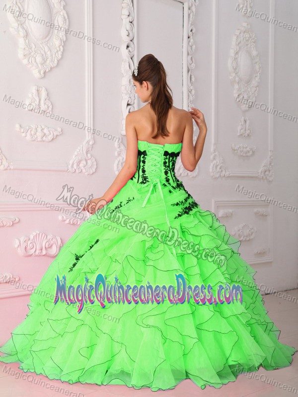 Green Ruffled Quinceanera Dress Decorated with Appliques in Wenatchee