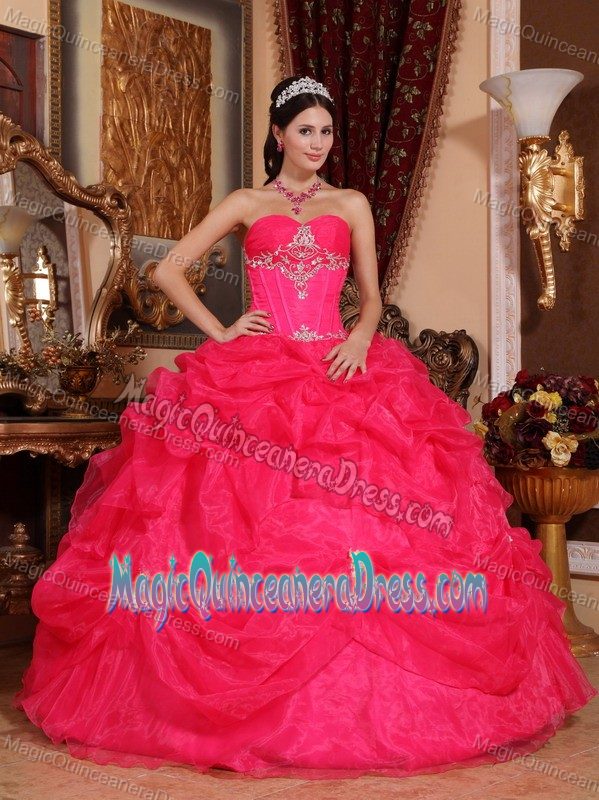 Appliques and Pick Ups Coral Red Dress For Quinceaneras near Marysville