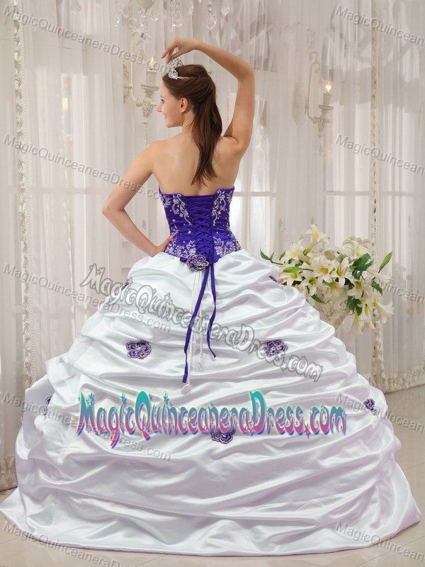 Purple and White Sweetheart Quince Dresses with Appliques in Aurora