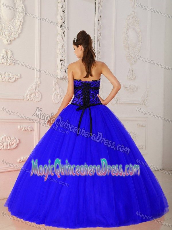 Blue Strapless Floor-length Sweet 16 Dresses with Beading in Lakeland