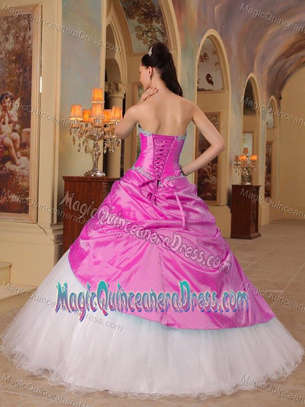 Sweetheart A-line Hot Pink and White Sweet 15 Dresses with Flowers