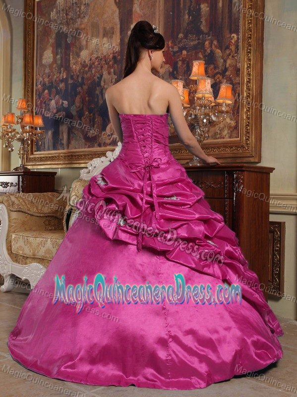 Sweetheart Sweet 15 Dresses in Hot Pink with Pick-ups and Appliques