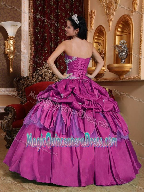 Strapless Quinceanera Gown Dress in Fuchsia with Pick-ups in Upland