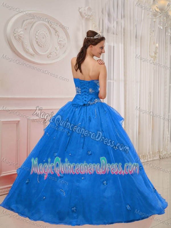 Deep Sky Blue Strapless Sweet 16 Dresses with Appliques in Oceanside