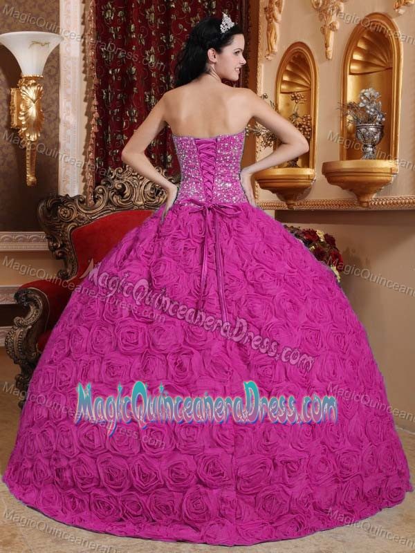 Fuchsia Strapless Sweet Sixteen Dresses with Rolling Flowers in Aptos