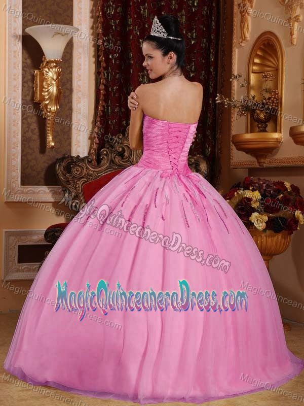 Sweetheart Rose Pink Quinceanera Gown Dress with Beading and Sequins