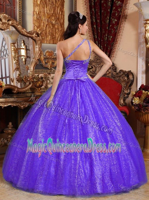 Purple One Shoulder Floor-length Sweet 16 Dress with Sequins in Rome