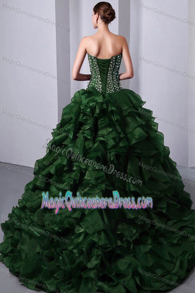 Dark Green Sweetheart Princess Quinceanera Dress with Ruffles in Storrs