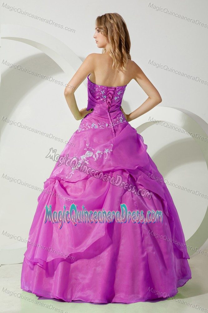 Purple Strapless Floor-length Quinceanera Dress with Embroidery in Vista