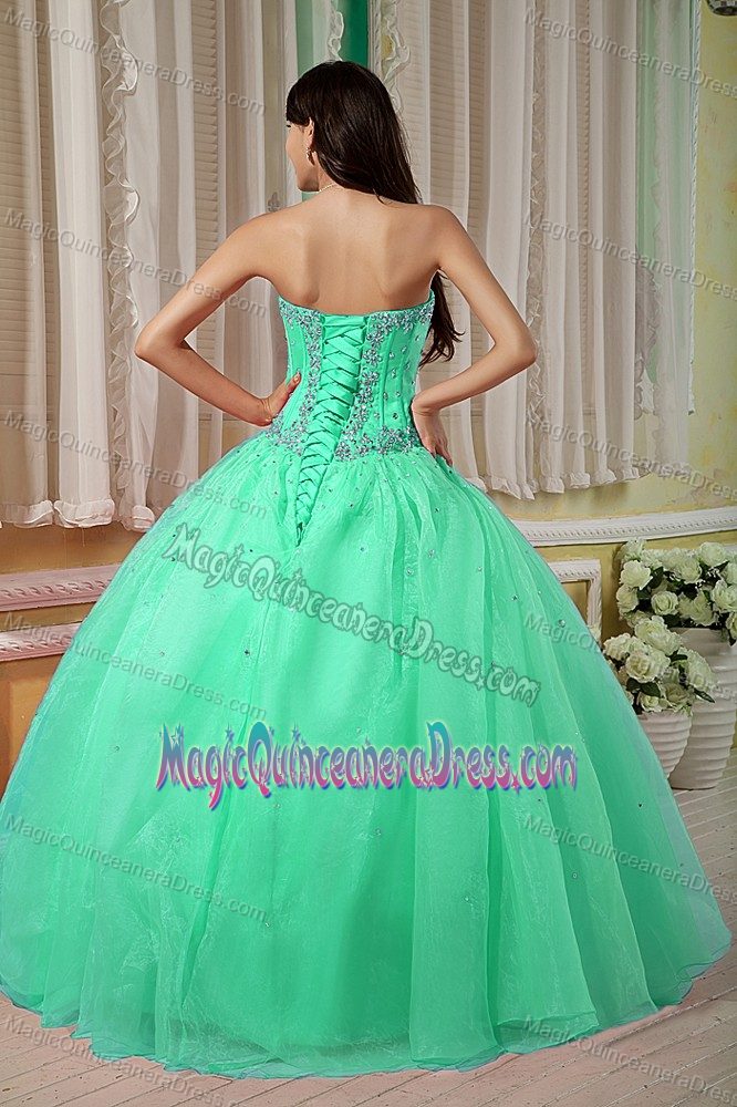 Apple Green Strapless Sweet 15 Dresses with Beading and Ruching in Napa