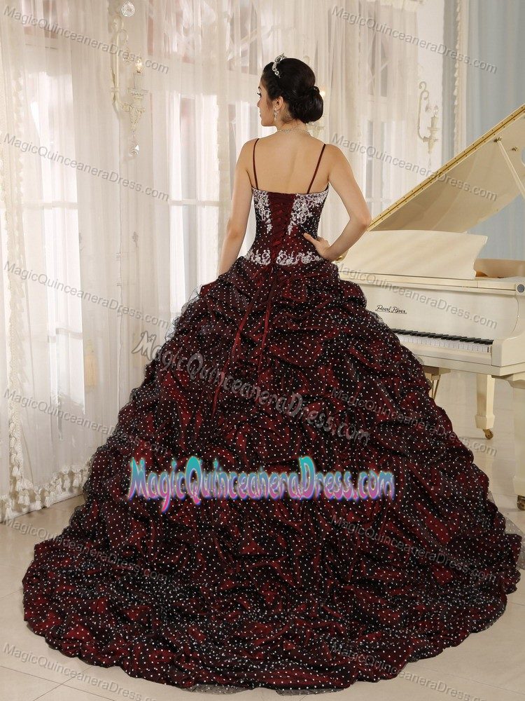 Spaghetti Straps Floor-length Wine Red Dress For Quinceanera with Beading