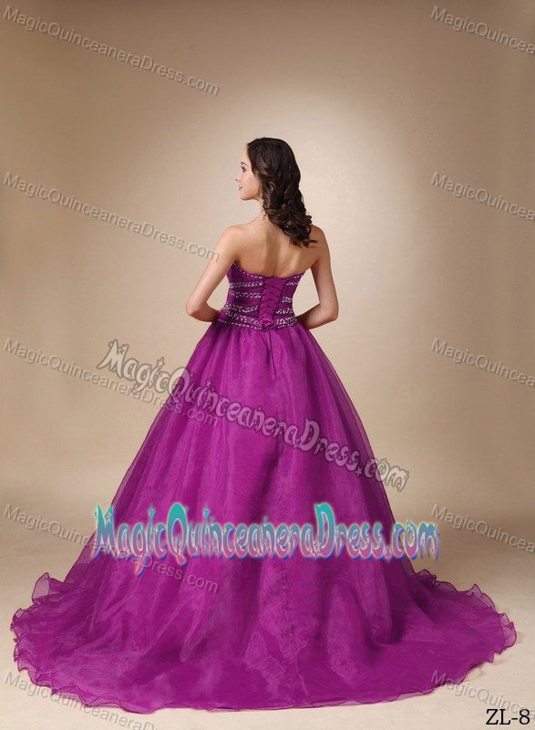 Sweetheart Dresses For Quinceanera with Brush Train in Purple with Beading