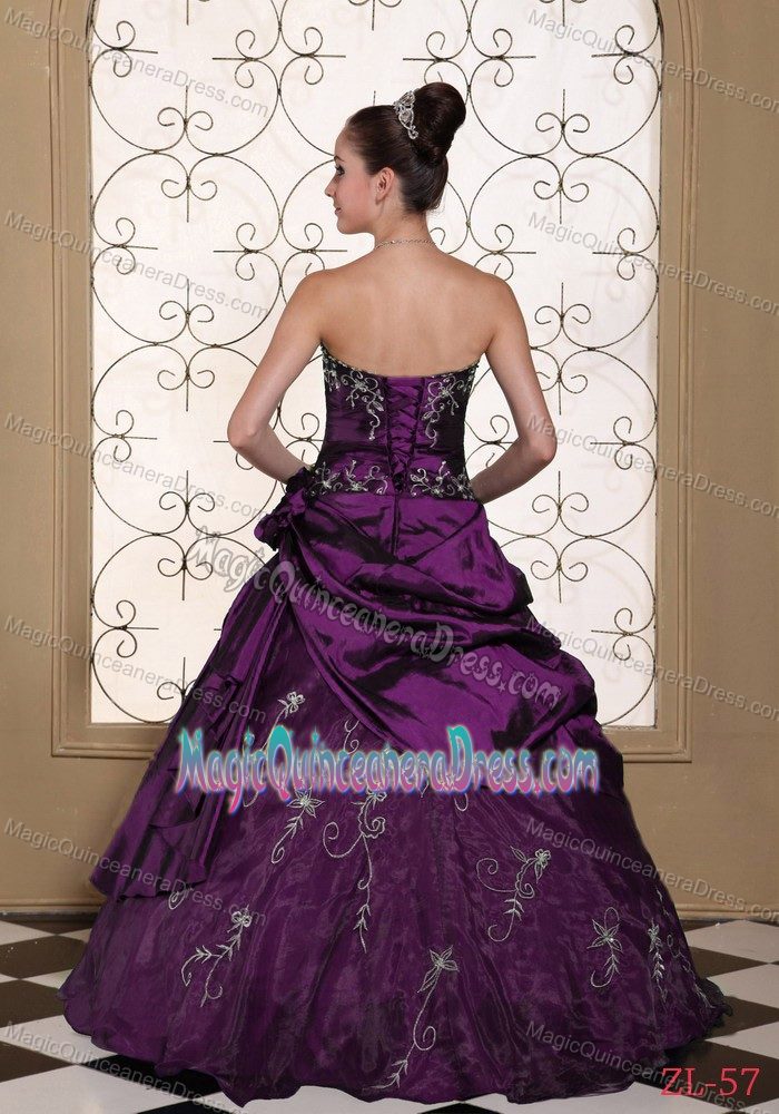 Exclusive Strapless Quinceanera Dress in Dark Purple with Beading and Lace