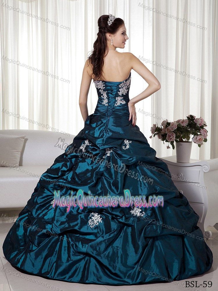 Teal Strapless Floor-length A-line Quinceanera Gown Dresses with Appliques