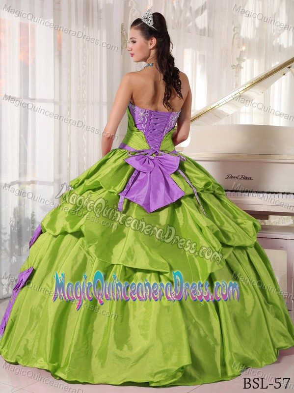 Yellow Green and Purple Strapless Quinceanera Gown with Bowknot in Chico