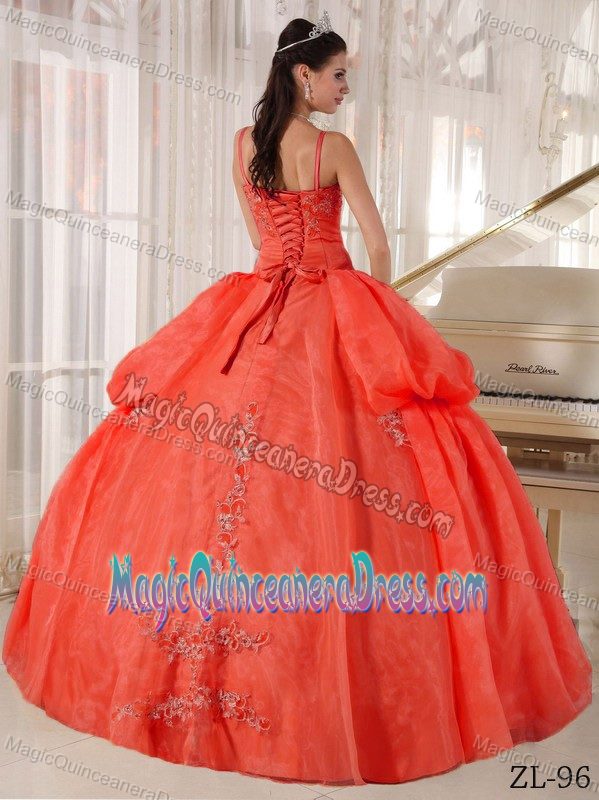 Rust Red Spaghetti Straps Floor-length Quinceanera Dresses with Appliques