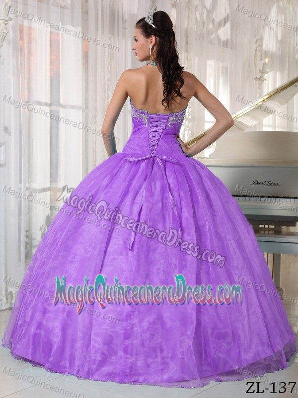Lavender Sweetheart Floor-length Dress for Quince with Appliques in Homer